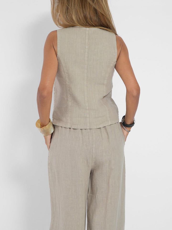 Aira - Buttoned Vest & Wide Leg Trousers Set