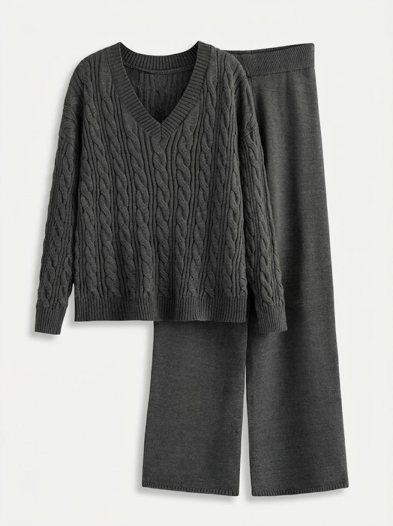Women's two-piece set, V-neck and long sleeves