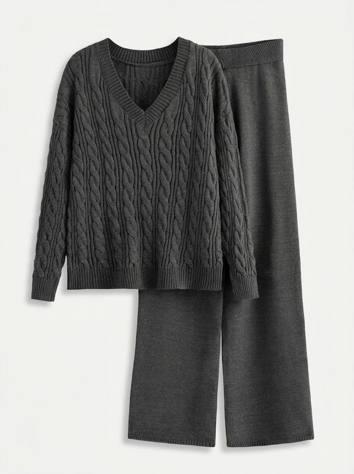 Women's two-piece set, V-neck and long sleeves