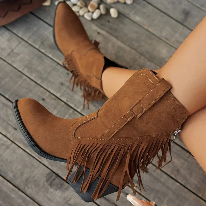 Calista | Women's Western Boots with Wide Shaft and Fringes