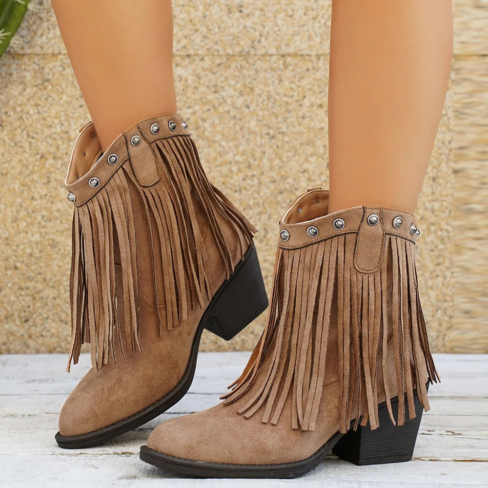Calista | Women's Western Boots with Wide Shaft and Fringes