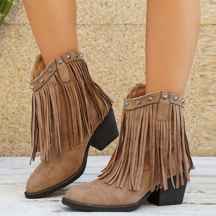 Calista | Women's Western Boots with Wide Shaft and Fringes