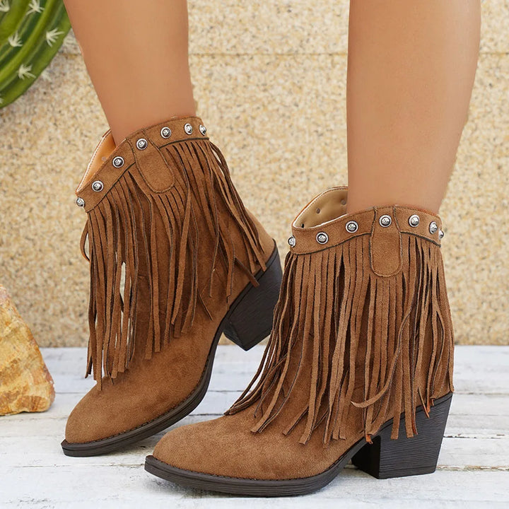 Calista | Women's Western Boots with Wide Shaft and Fringes