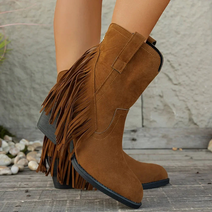Calista | Women's Western Boots with Wide Shaft and Fringes