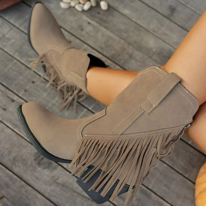 Calista | Women's Western Boots with Wide Shaft and Fringes