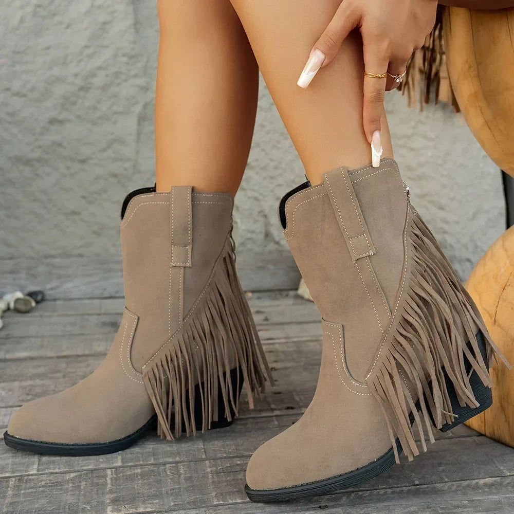 Calista | Women's Western Boots with Wide Shaft and Fringes