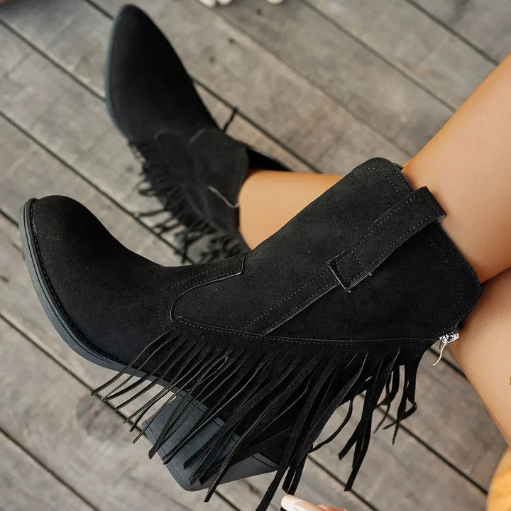 Calista | Women's Western Boots with Wide Shaft and Fringes