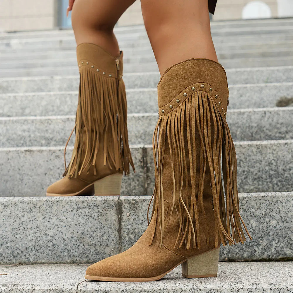 Calista | Women's Western Boots with Wide Shaft and Fringes
