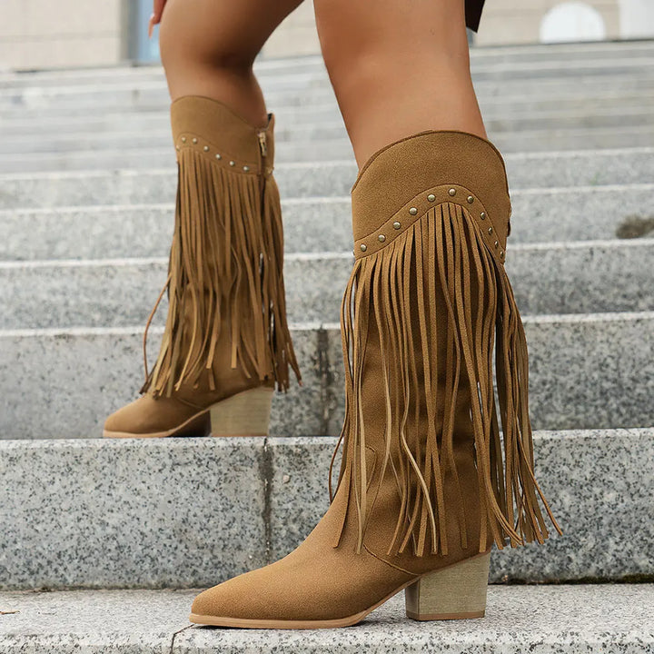Calista | Women's Western Boots with Wide Shaft and Fringes