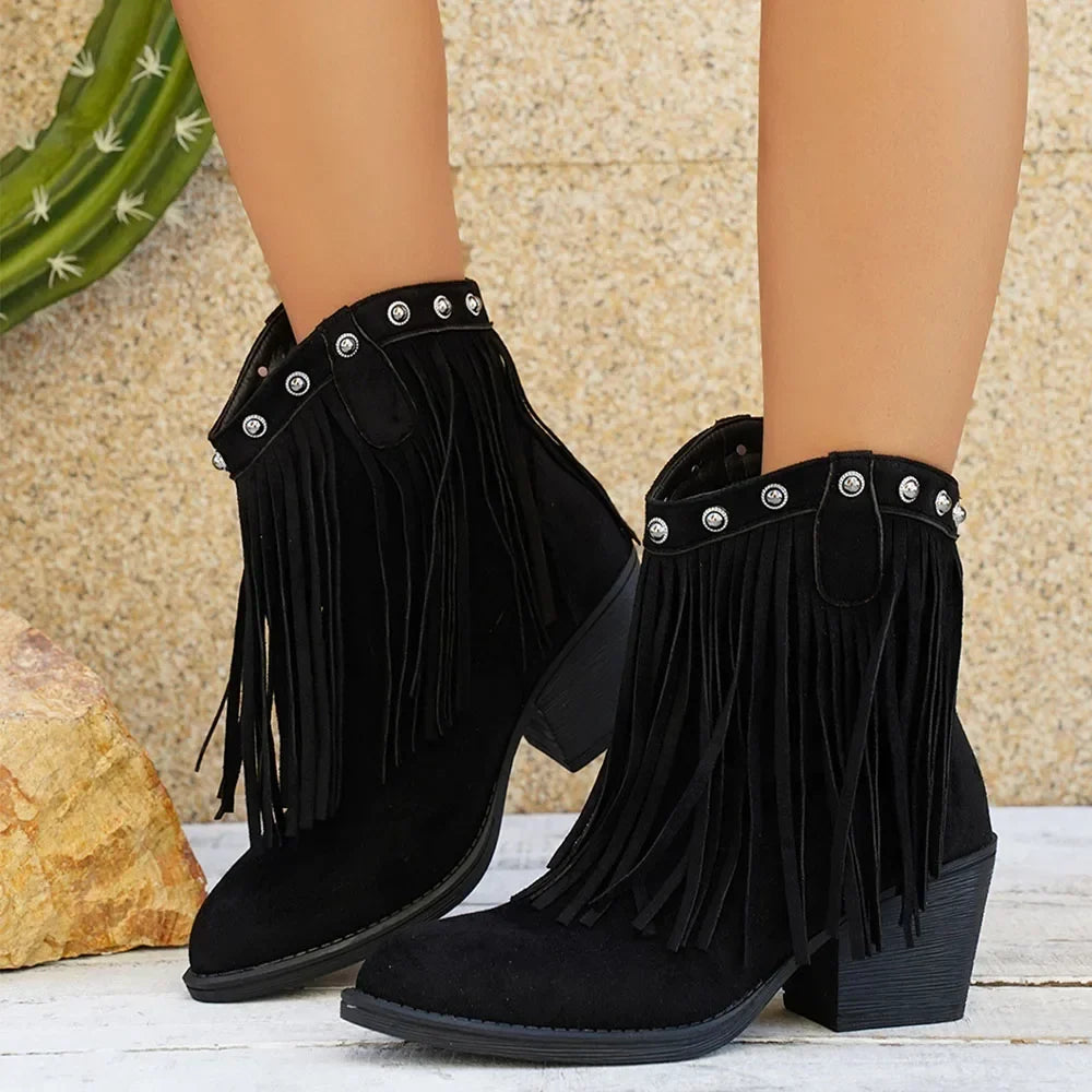 Calista | Women's Western Boots with Wide Shaft and Fringes