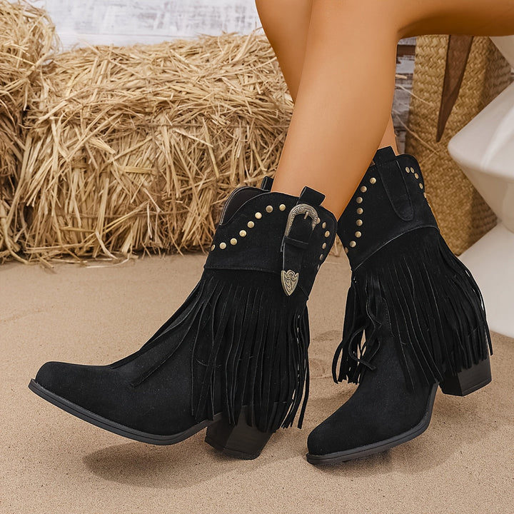 Calla | Women’s Western Boots with a Wide Shaft, Fringes, and Studs