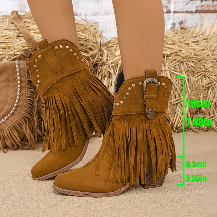 Calla | Women’s Western Boots with a Wide Shaft, Fringes, and Studs