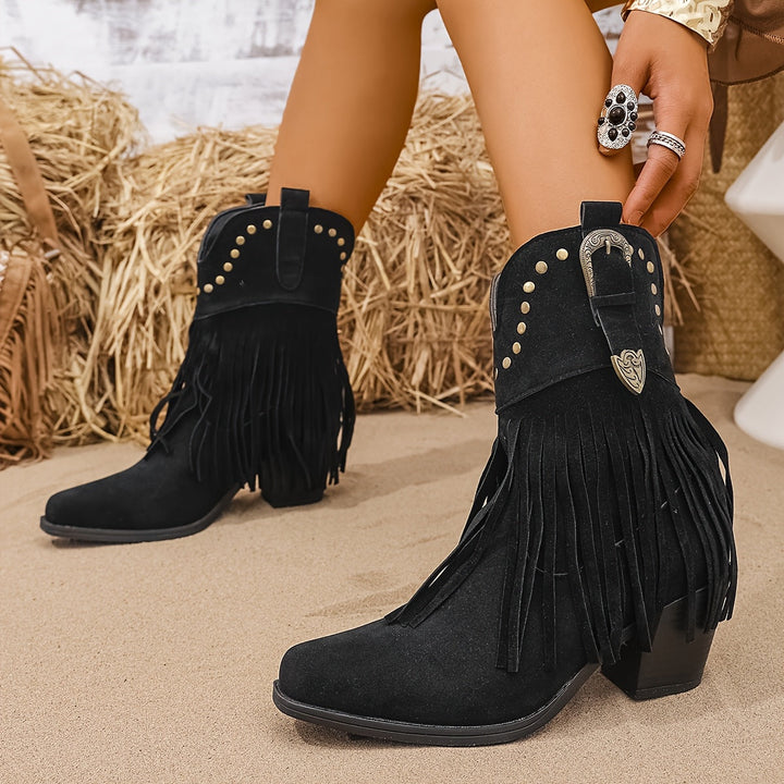 Calla | Women’s Western Boots with a Wide Shaft, Fringes, and Studs