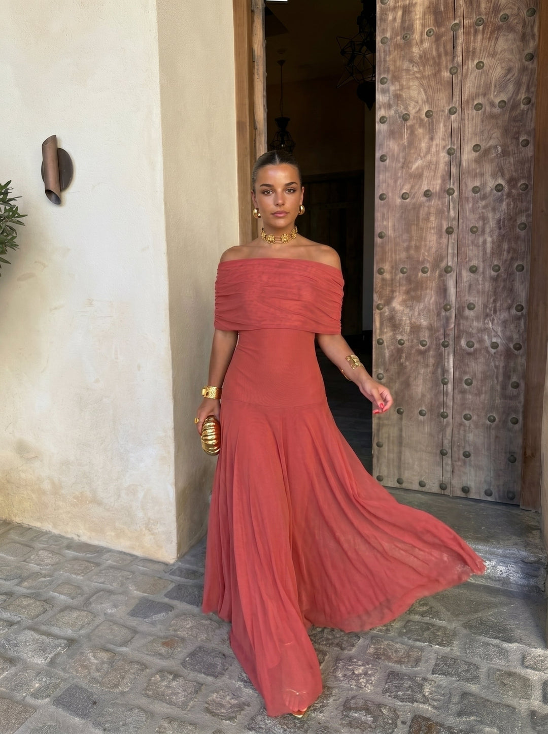 Toledo | Damen Off-Shoulder Maxikleid