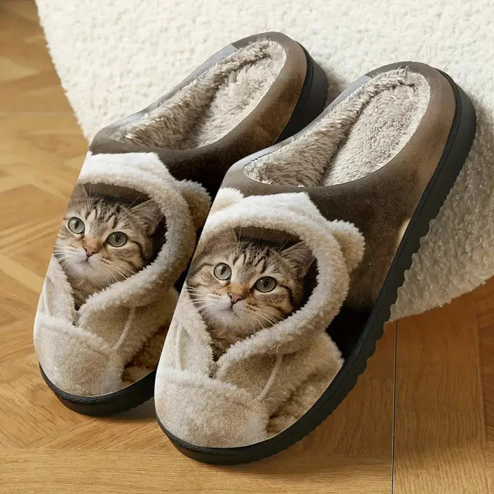 Cute 3D Cat Head Comfy Slip-On Slippers