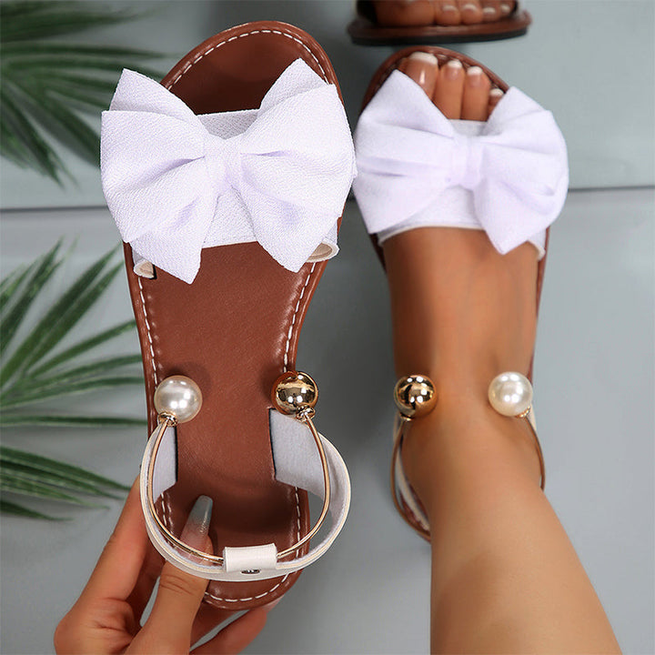 Chic ankle strap sandals, embellished with pearls