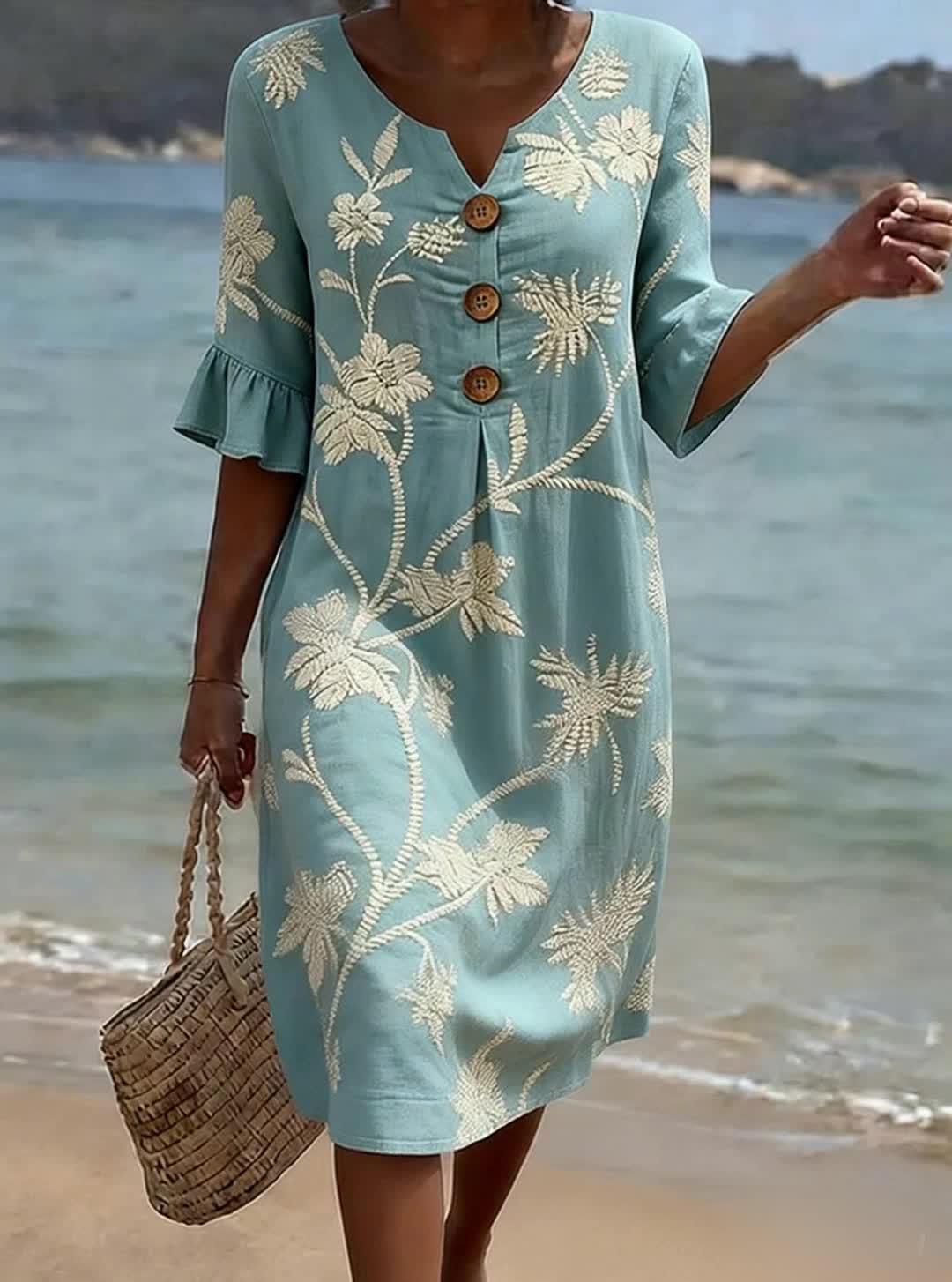 Women's Floral Print Dress – Casual Summer Dress with Buttons