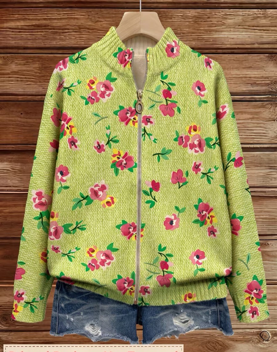Constance | Women's Floral-Patterned Cardigan with Zipper