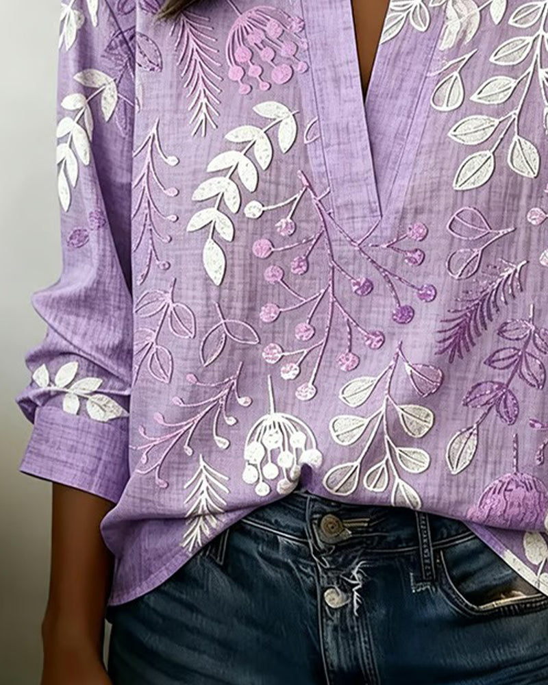 Eleni™ | Blouse with Floral Print and High Collar