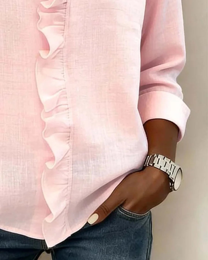 Indie | Ruffled V-Neck Long Sleeve Shirt