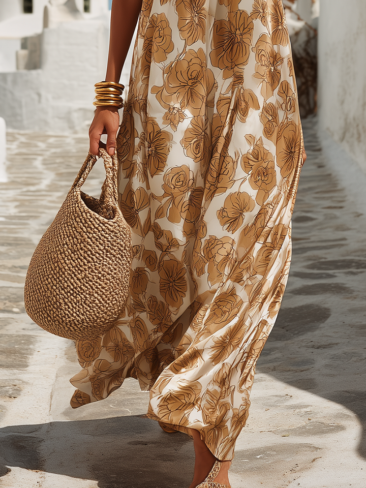 Elegant Floral Satin Maxi Dress for Your Vacation