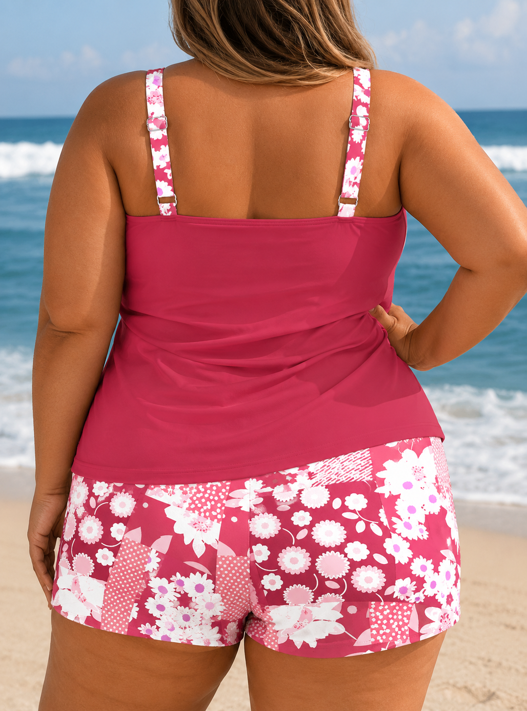 Nanet Women's Plus Size Printed Tankini Shorts Set