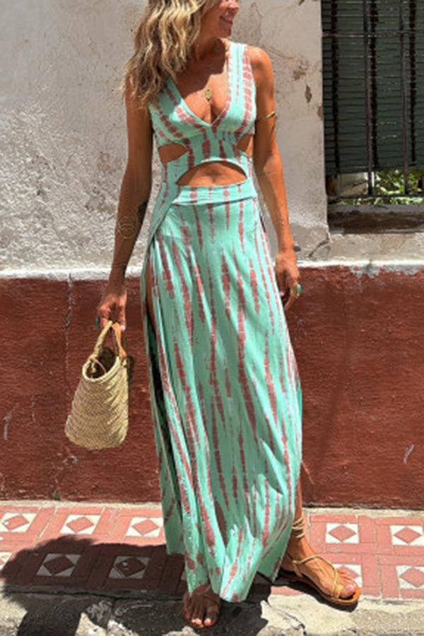 Angelica - Print Cutout Design Slit Stretch Dress