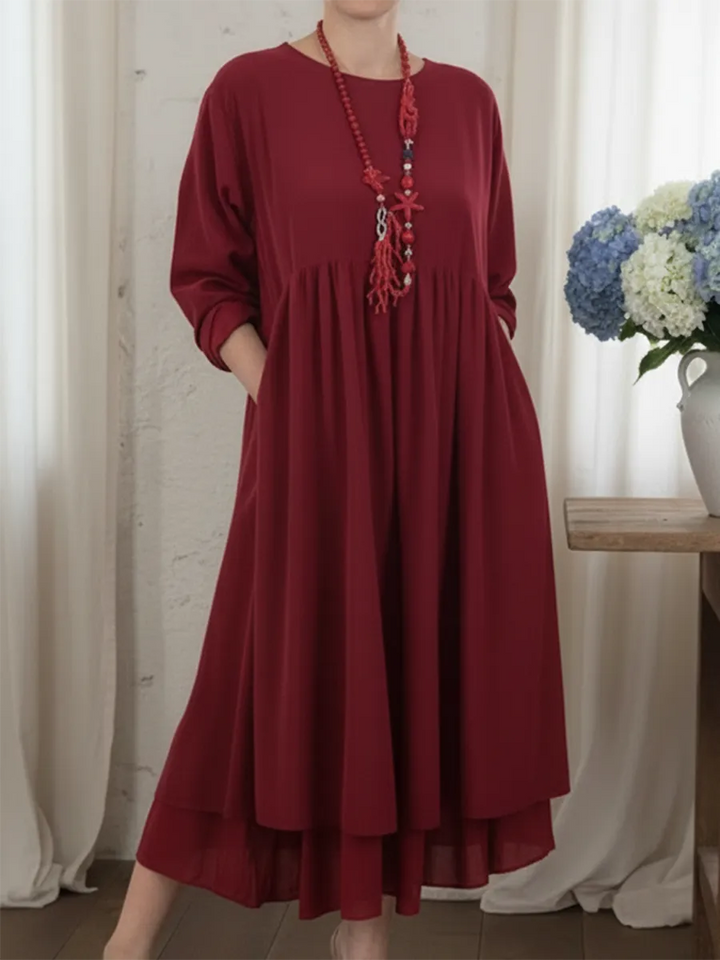 Casual women's midi dress with a double hem design