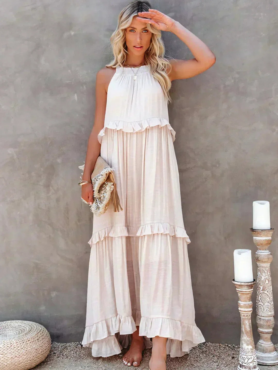 Sarah | Halterneck Ruched Maxi Dress (Almost sold out)