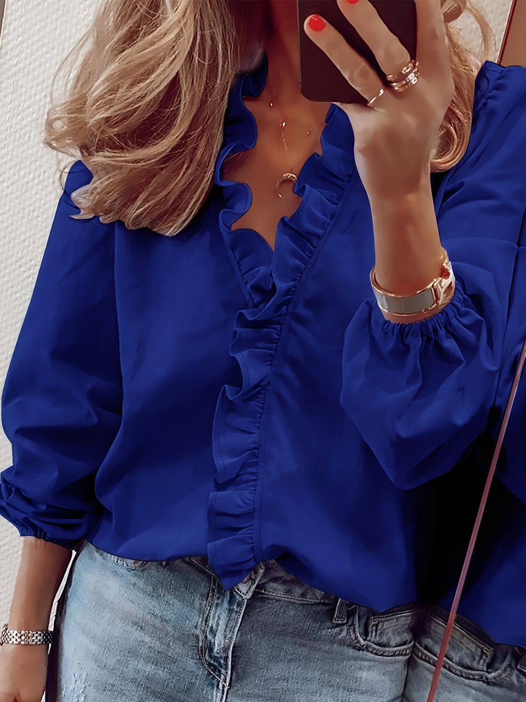 Aria™ - V-Neck Ruffle Trim Top