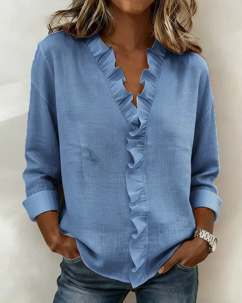 Indie | Ruffled V-Neck Long Sleeve Shirt