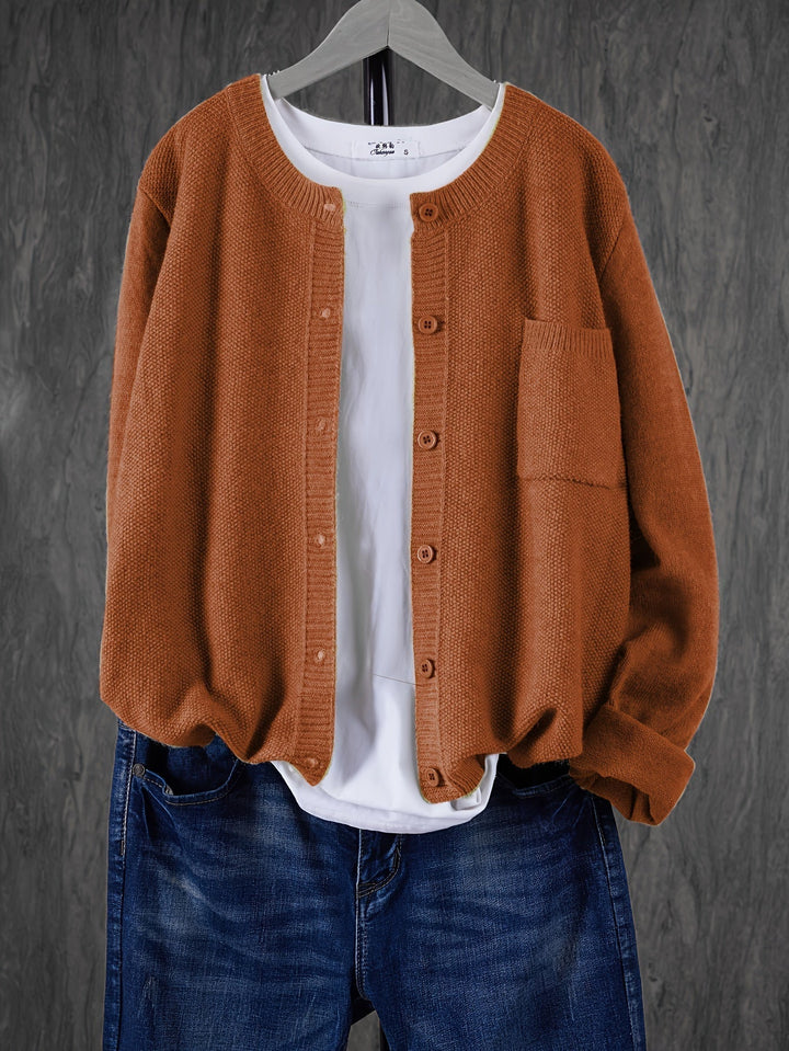Eugenia | Damen Rundhals-Cardigan mit Knöpfen und Tasche