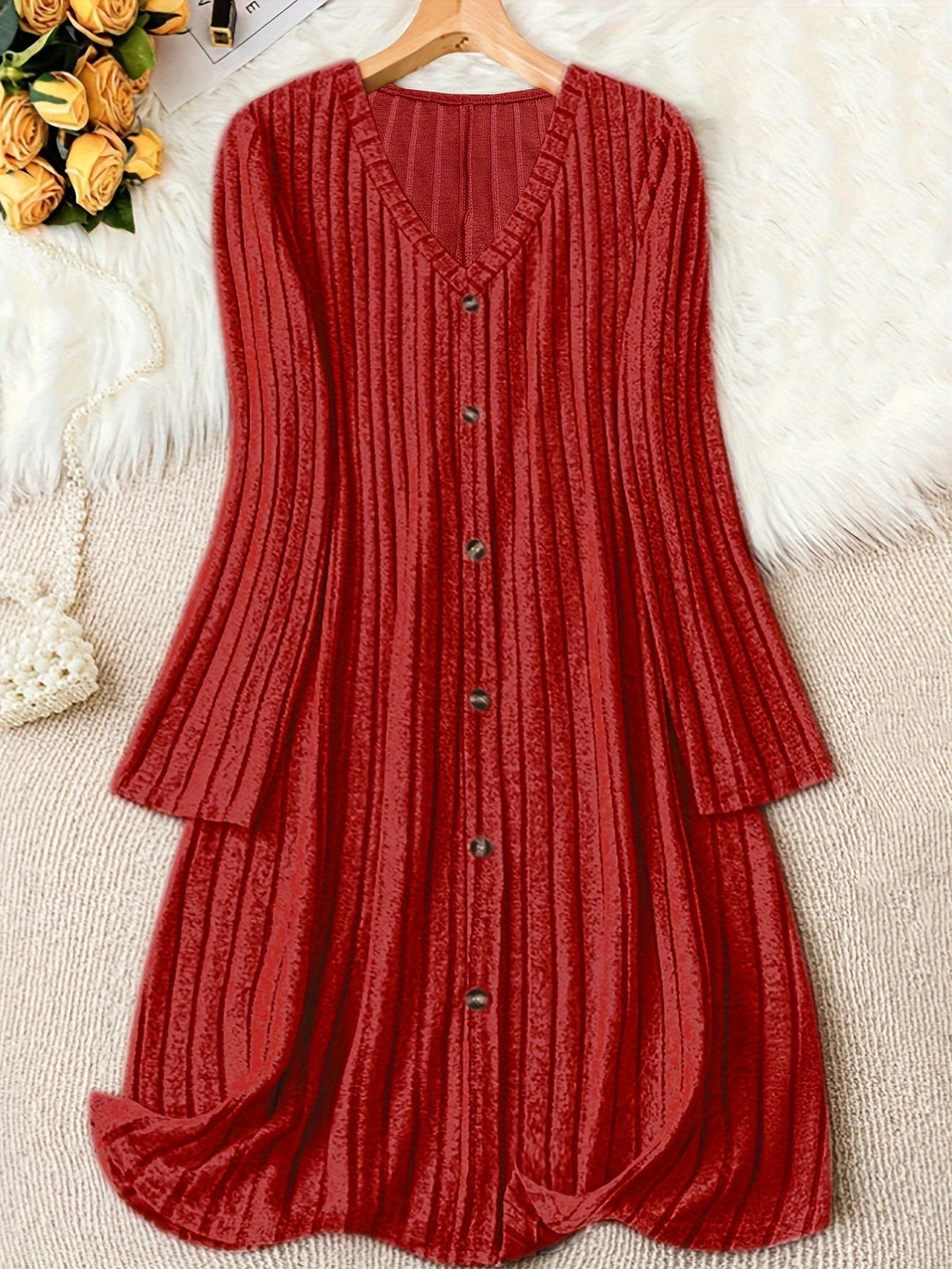 Madelyn™ - Timeless Plus-Size Ribbed Button-Up Dress