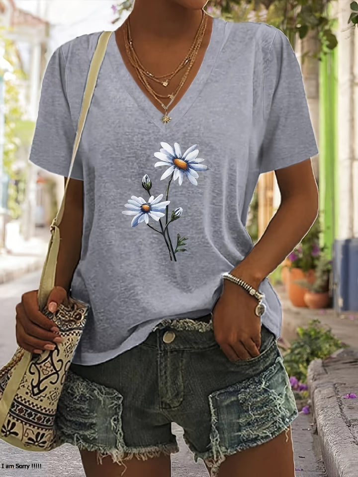 Celine™ - Floral V-Neck T-Shirt