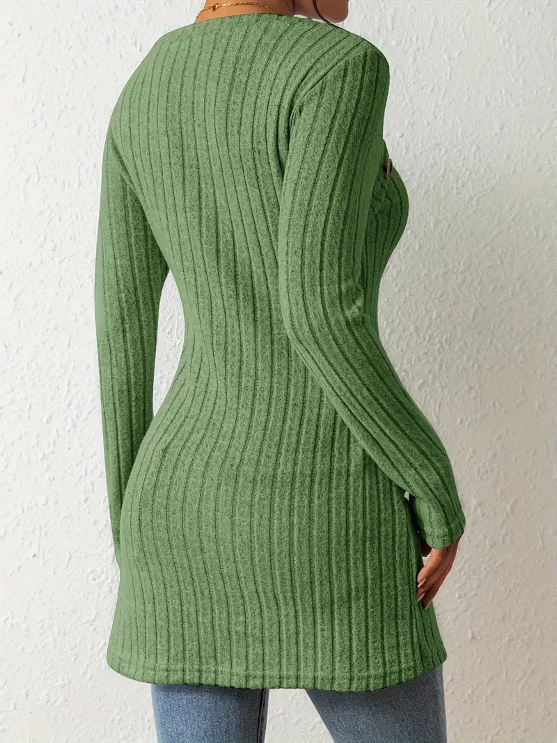 Julia - Asymmetric Buttoned Rib-Knit Top