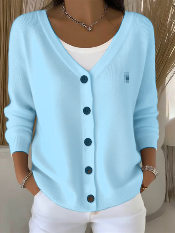 Olivia™ - Long Sleeve V-Neck Button-Up Sweater