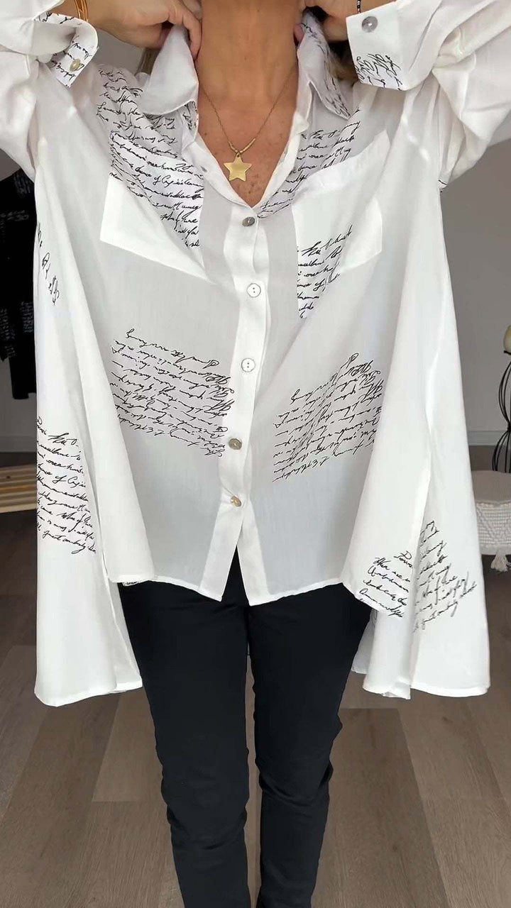 Carla™ | Handwritten Button-Up Blouse