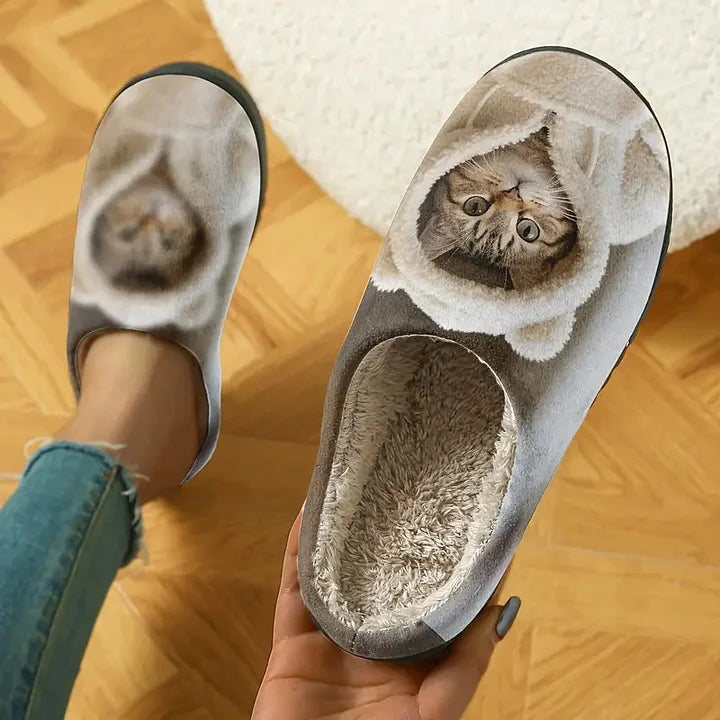 Cute 3D Cat Head Comfy Slip-On Slippers