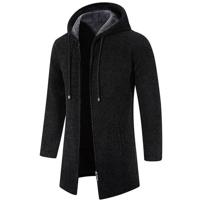 Elias - Mid-Length Men's Jacket with Hood and Padded Fleece
