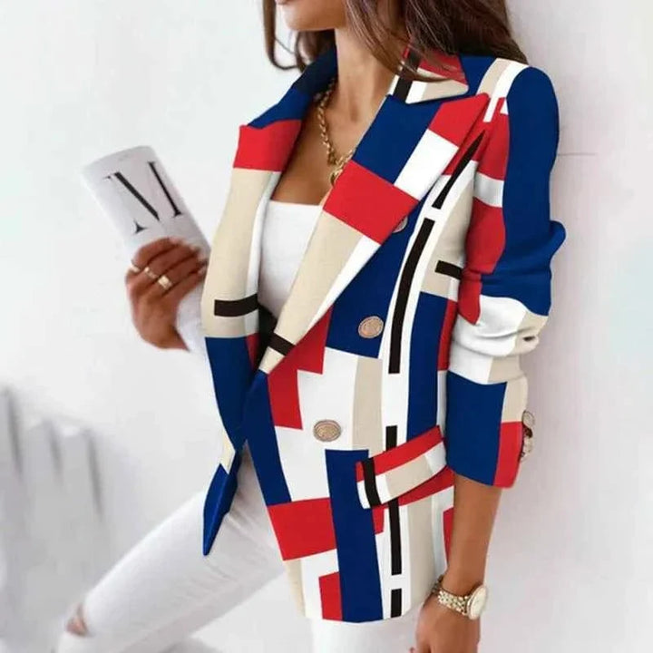 Women's checked blazer with buttons, long sleeves