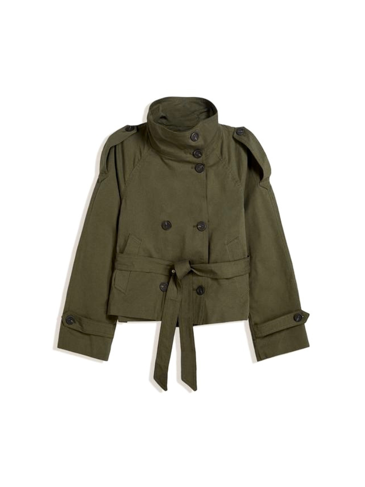 Damen Stehkragen Langarmjacke mit Gürtel und Knöpfen