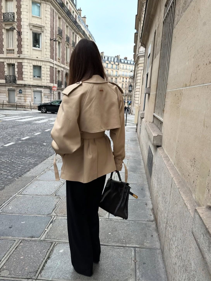 Damen Stehkragen Langarmjacke mit Gürtel und Knöpfen