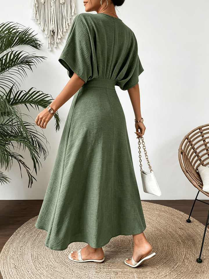 Women’s midi dress with V-neckline