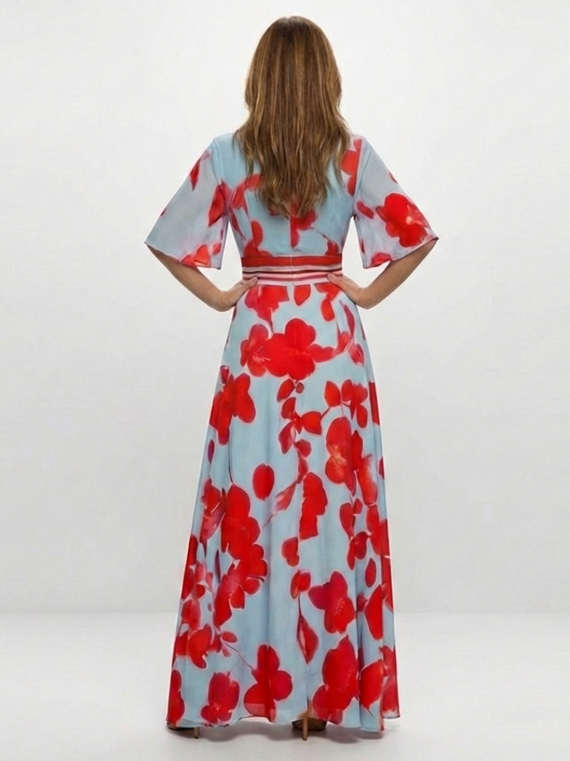 Corinne | V-Neck Short Sleeve Floral Maxi Dress