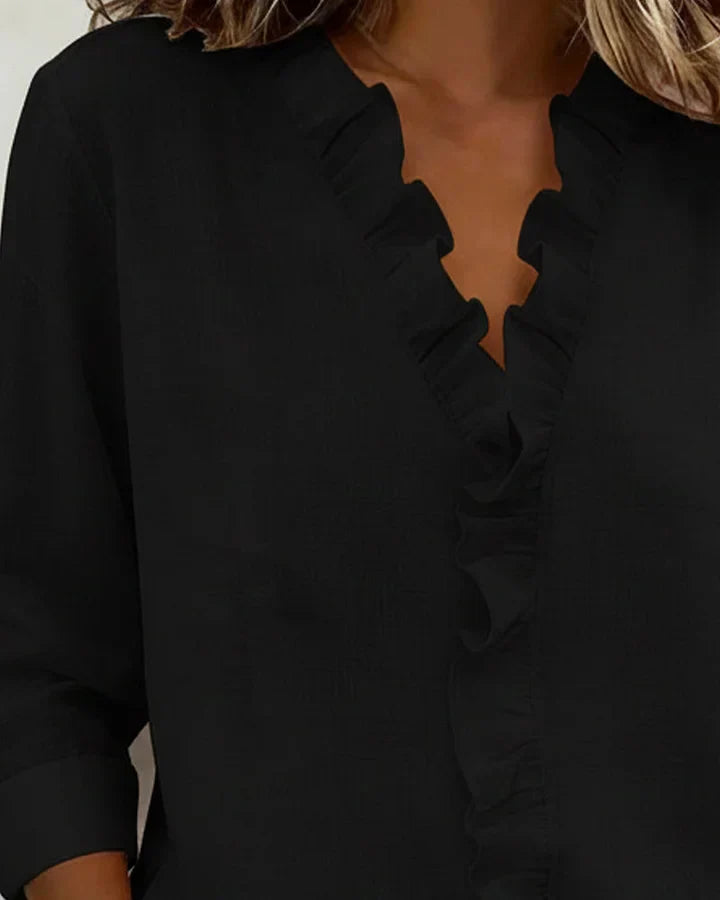 Indie | Ruffled V-Neck Long Sleeve Shirt
