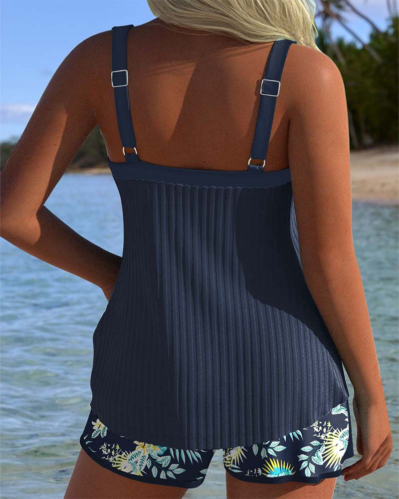 Solea | Women's Short Striped Tankini with Wire-Free Bra