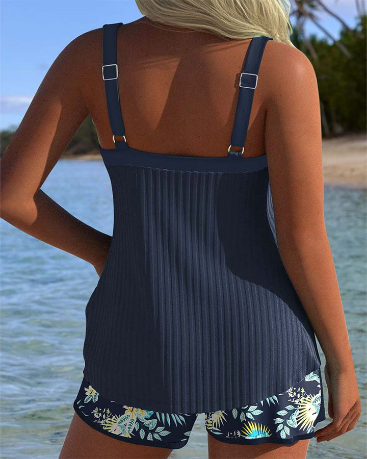 Solea | Women's Short Striped Tankini with Wire-Free Bra