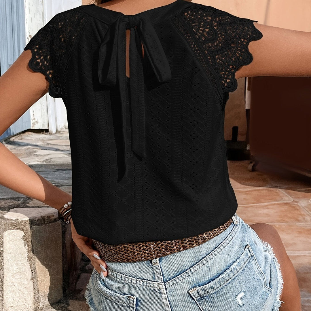 Keshia™ - Elegant Blouse with Eyelets and Tie Detail