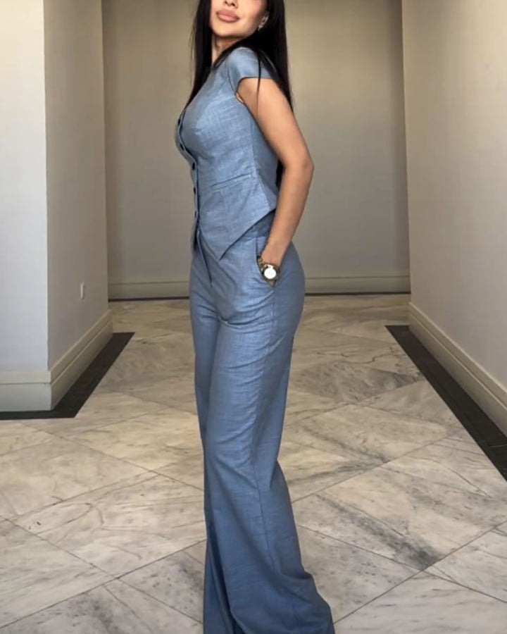 Vittoria - Linen Blouse And Trousers Set