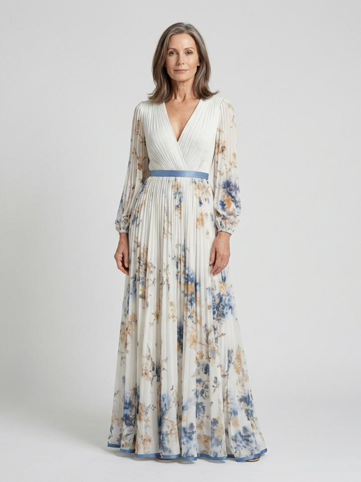 Lavinia | Maxi dress with long sleeves and V-neck in floral print